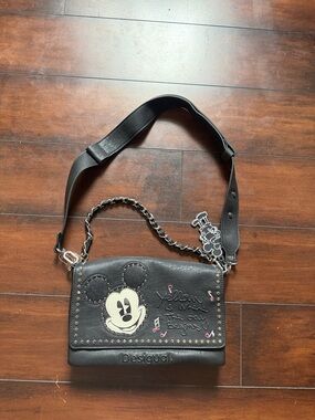 Desigual Black Mickey Shoulder Bag with Chain Strap new